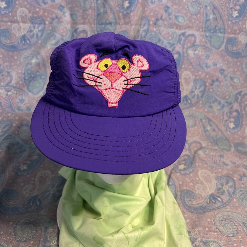 Vintage Pink Panther Snapback Hat Purple Nylon Embroidered Made in USA Cap